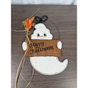 Vintage inspired wooden ghost “happy halloween” wall decor cute fall hanging‎